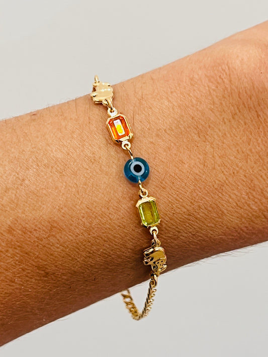 Gold Filled Evil Eye Elephant Bracelet