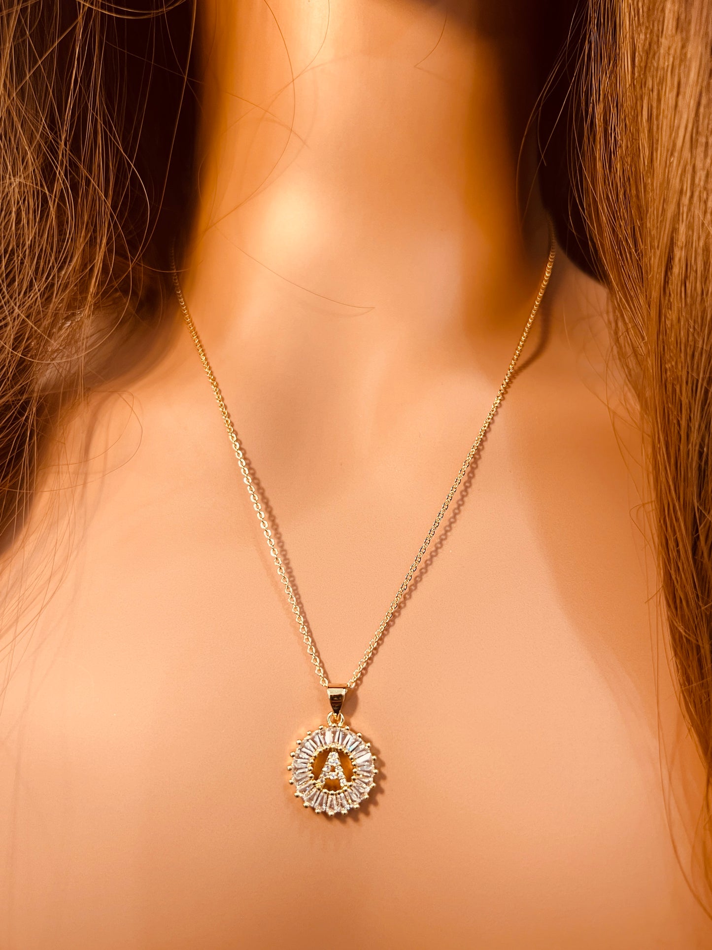 Gold Filled CZ Initial Pendant Necklace