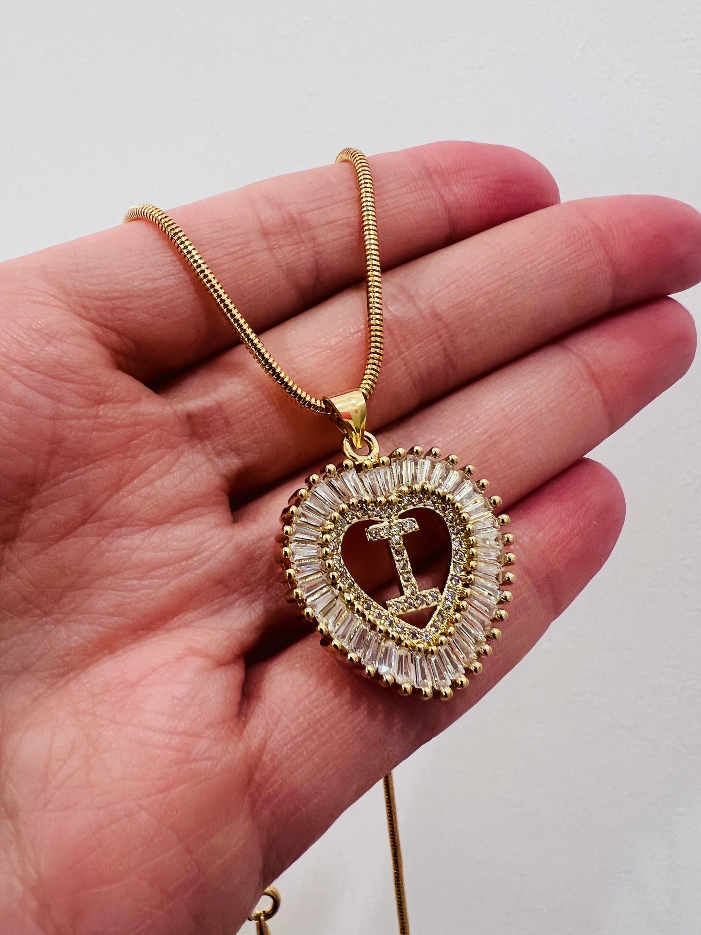 Gold Filled CZ Heart Initial Pendant Necklace