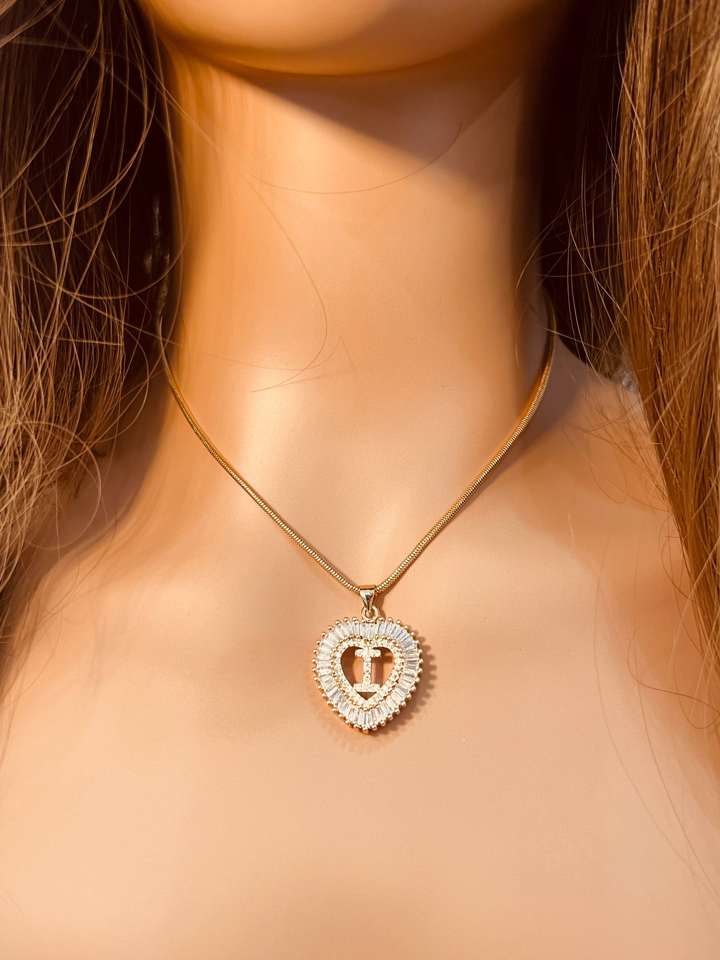 Gold Filled CZ Heart Initial Pendant Necklace