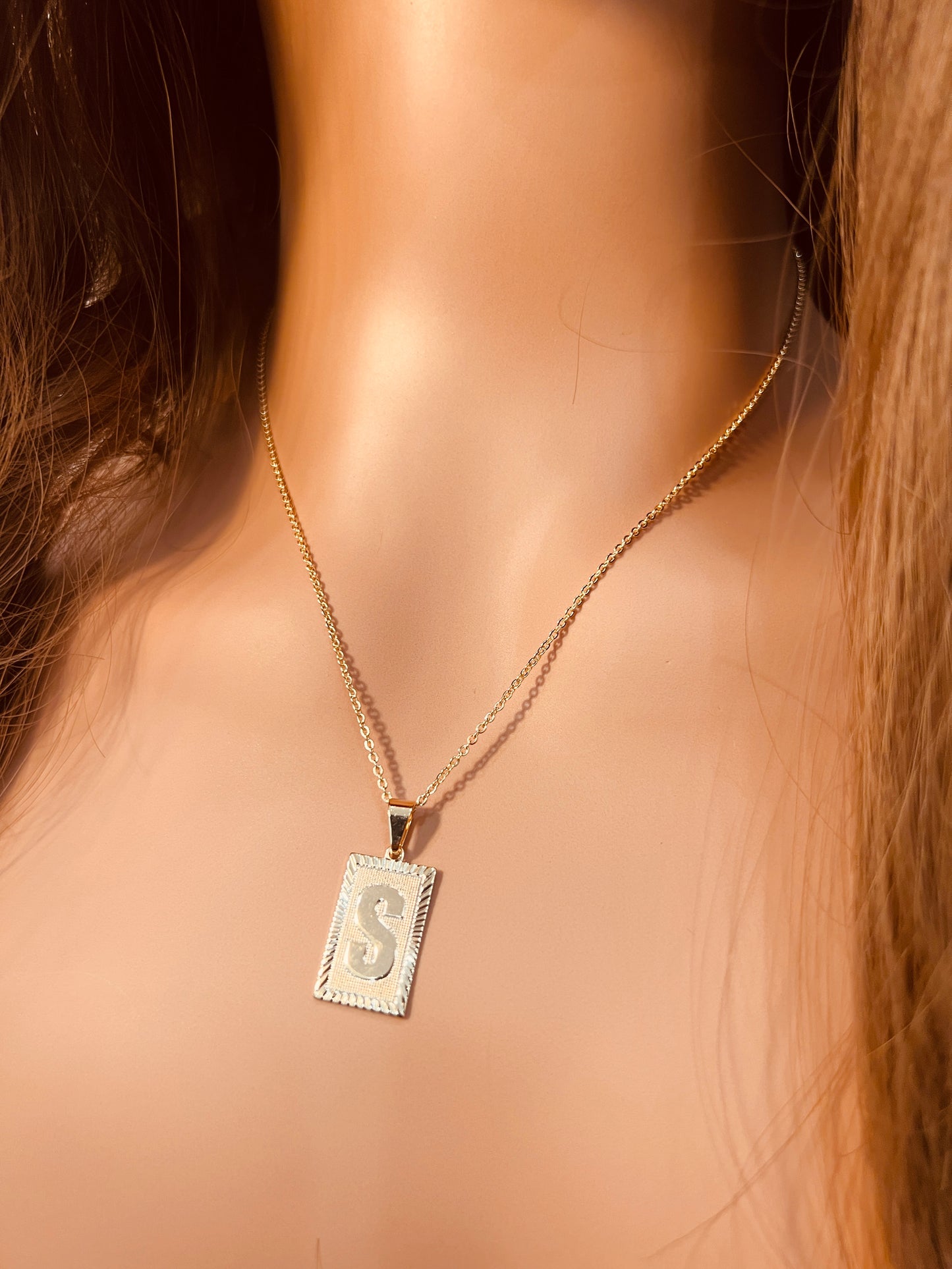 Gold Filled Block Initial Necklace