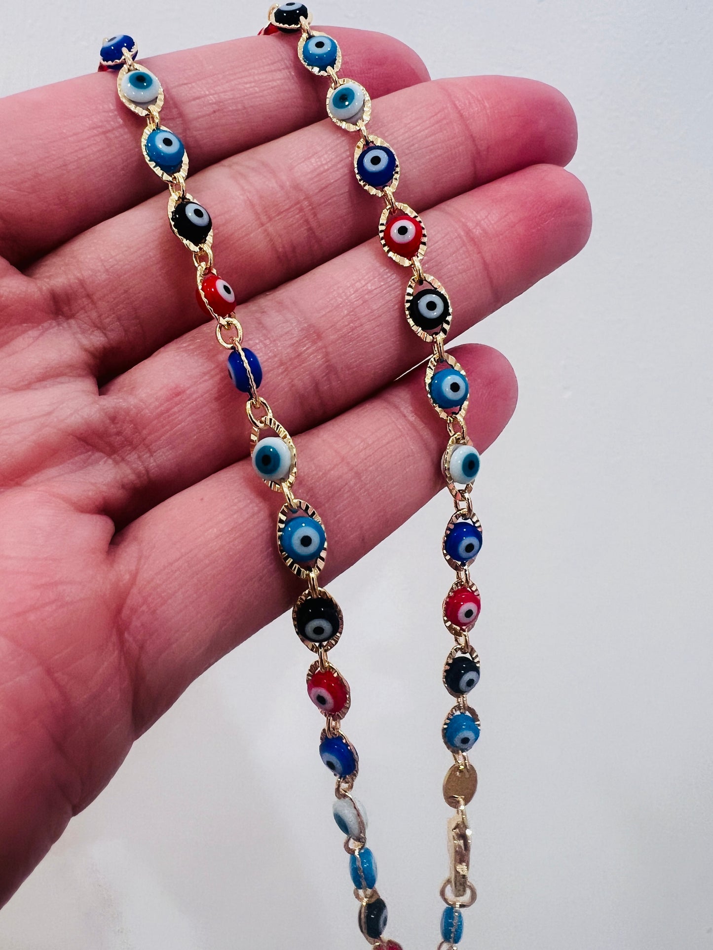 Gold Filled 4mm Multicolor Evil Eye Necklace