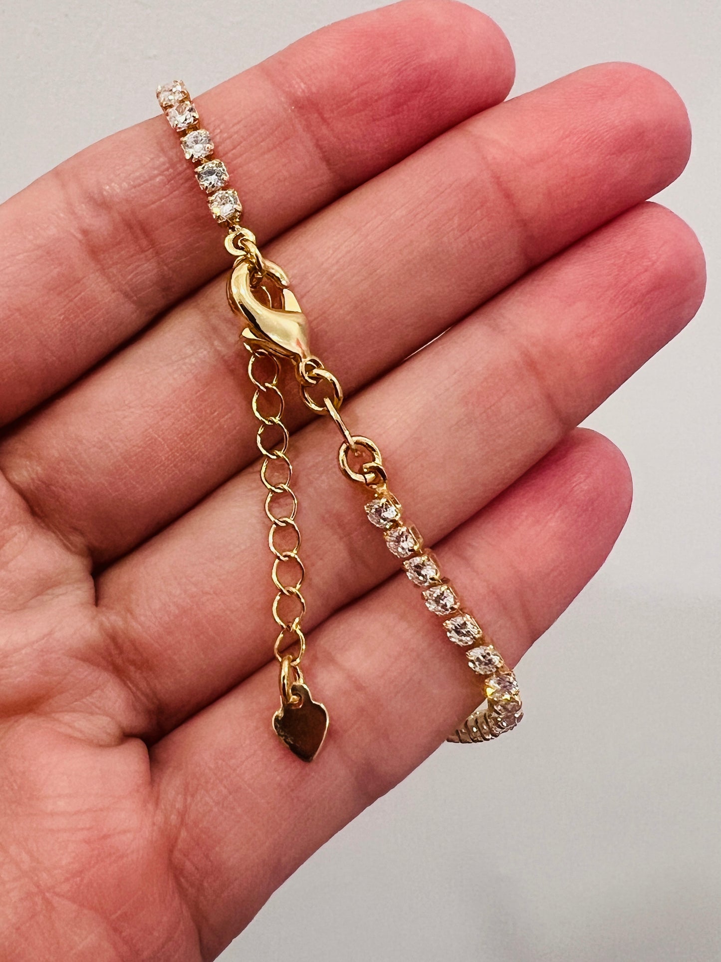 Gold Filled CZ Tennis Bracelet with Dangling CZ Teardrops