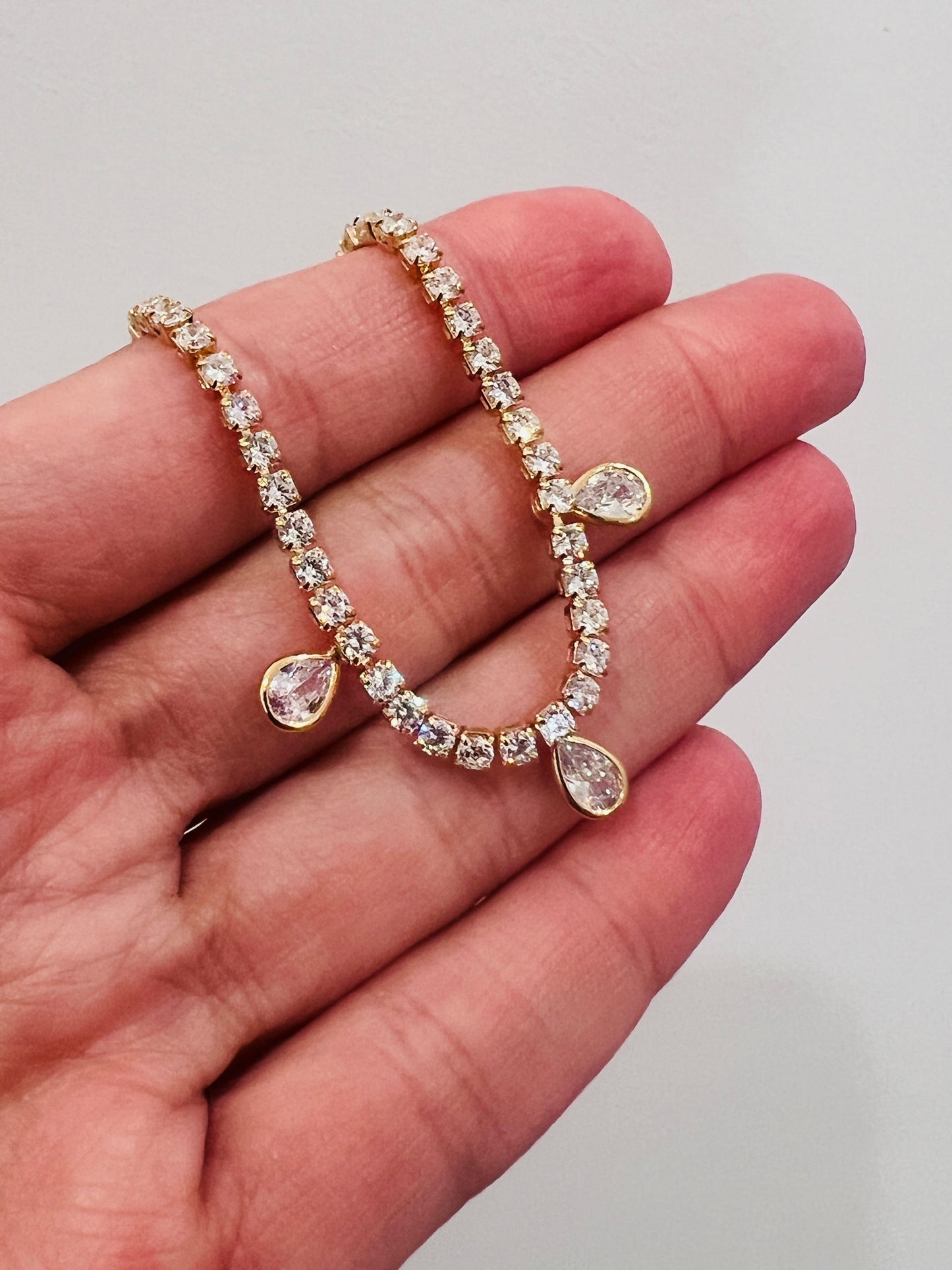 Gold Filled CZ Tennis Bracelet with Dangling CZ Teardrops