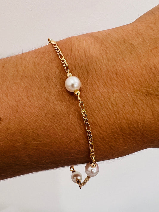 Gold Filled Figaro Pearl Bracelet