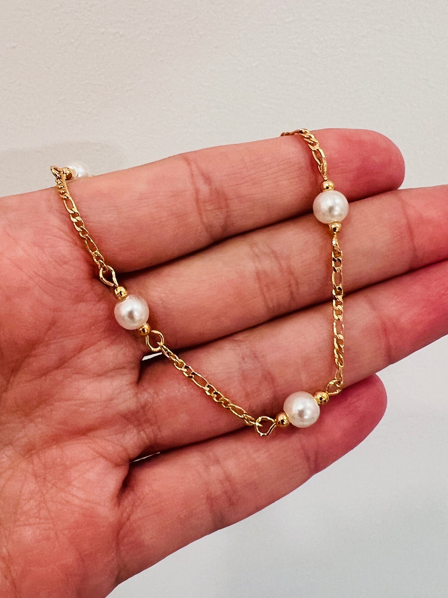 Gold Filled Figaro Pearl Bracelet