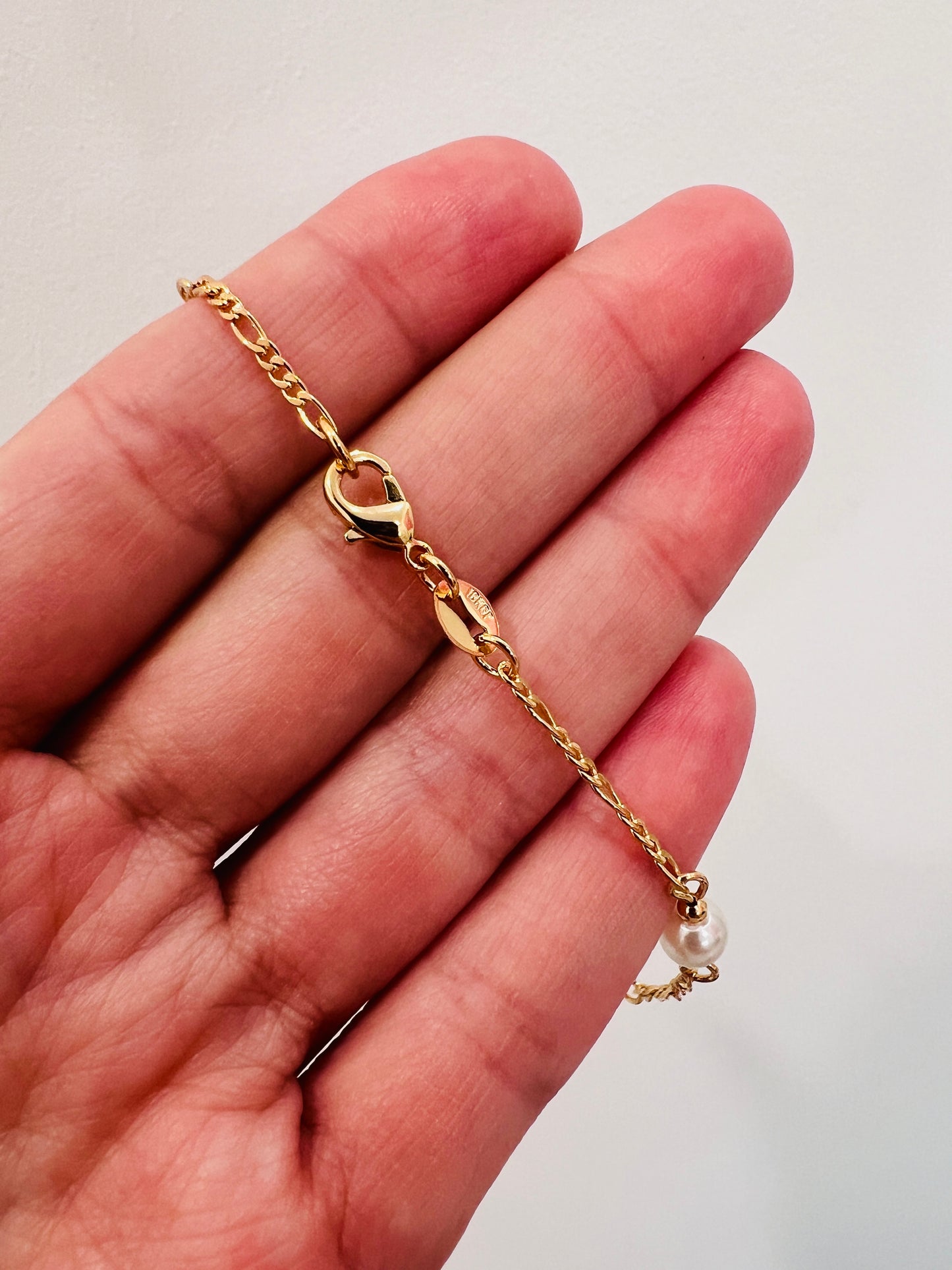 Gold Filled Figaro Pearl Bracelet