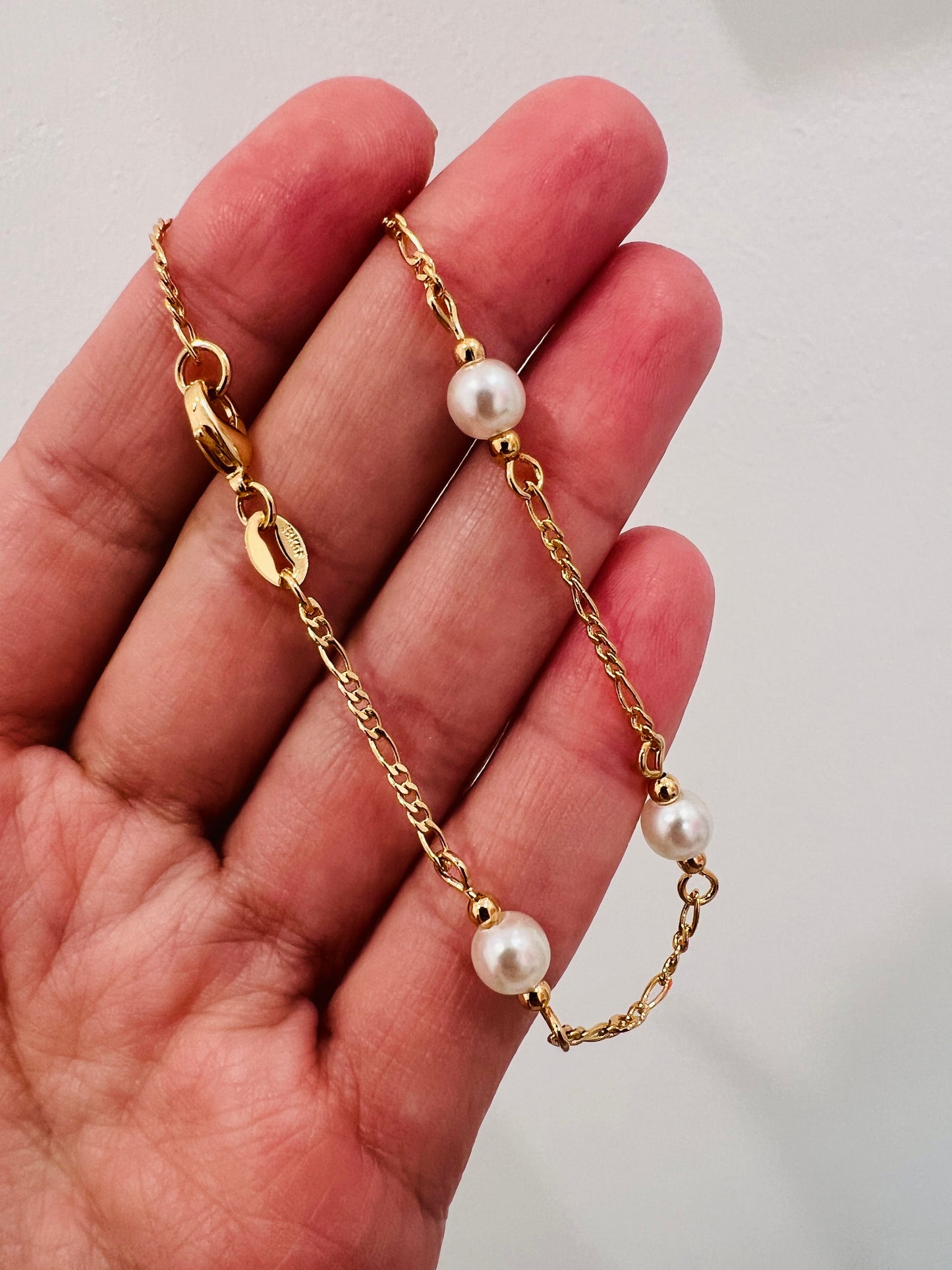 Gold Filled Figaro Pearl Bracelet