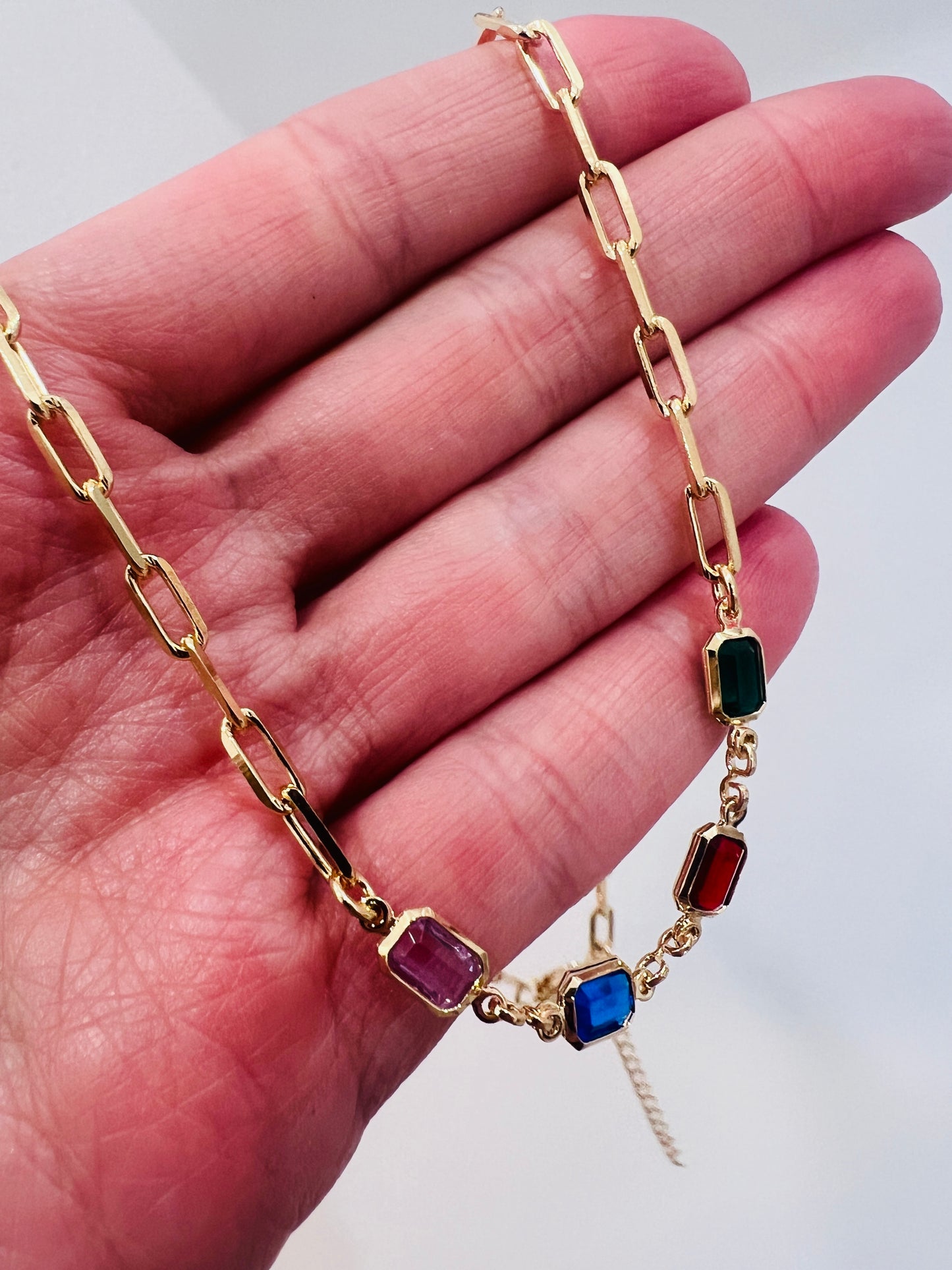 Gold Filled 3.5mm Paperclip Gemstone Necklace