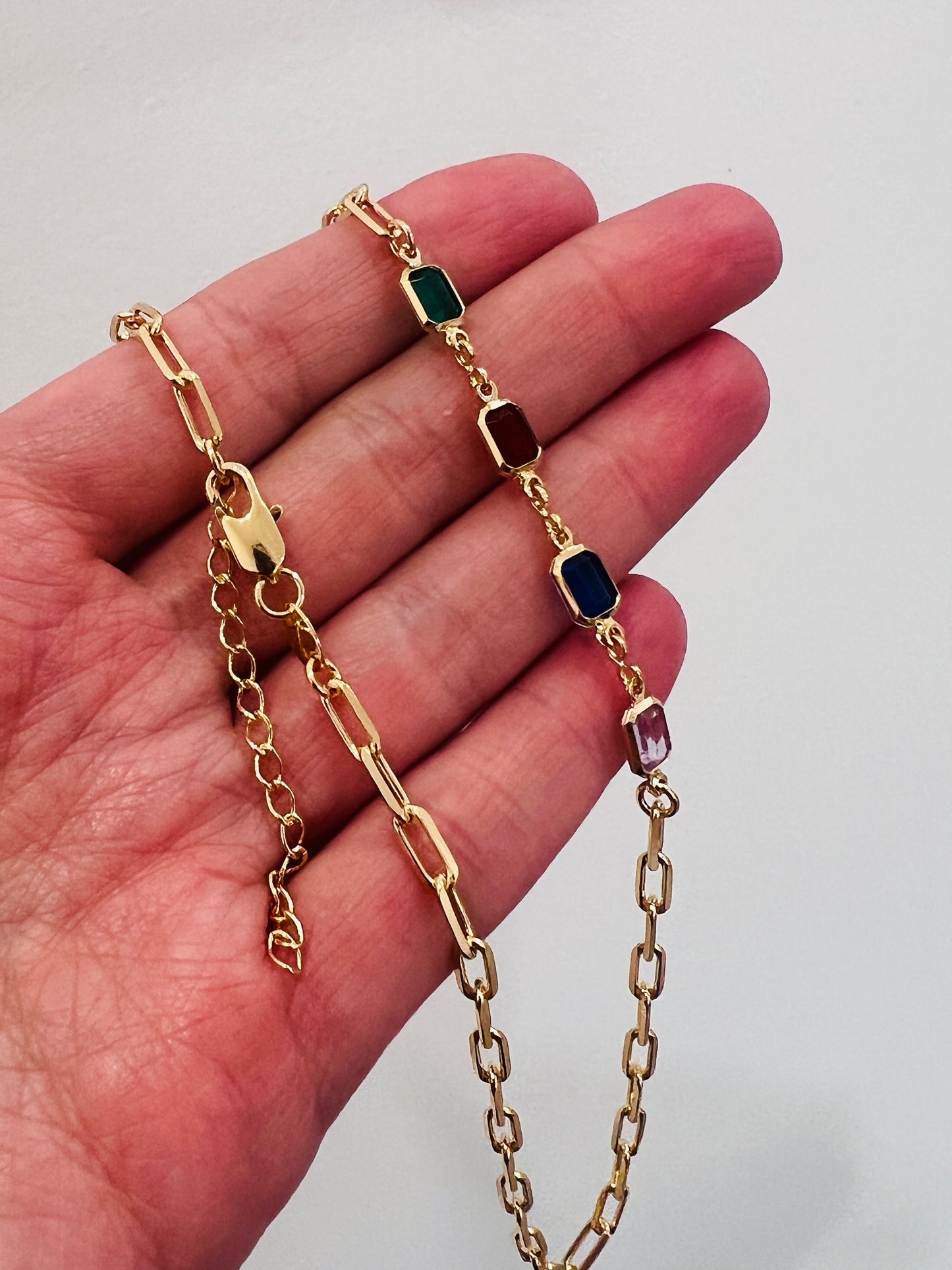 Gold Filled 3.5mm Paperclip Gemstone Necklace