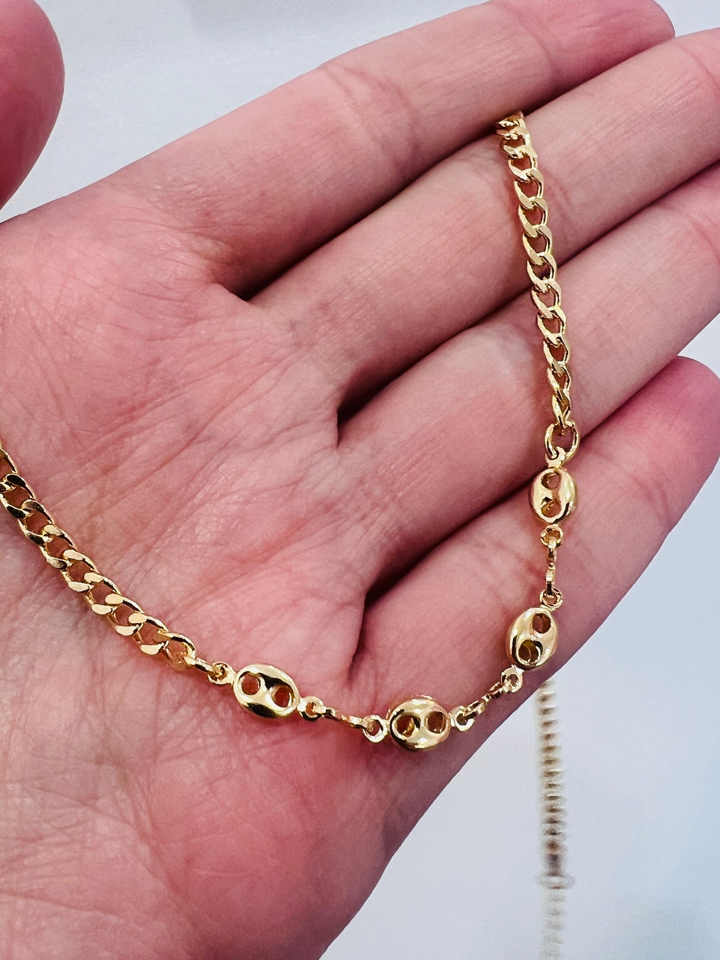 Gold Filled 2.5mm Curb Necklace with Puff Accents