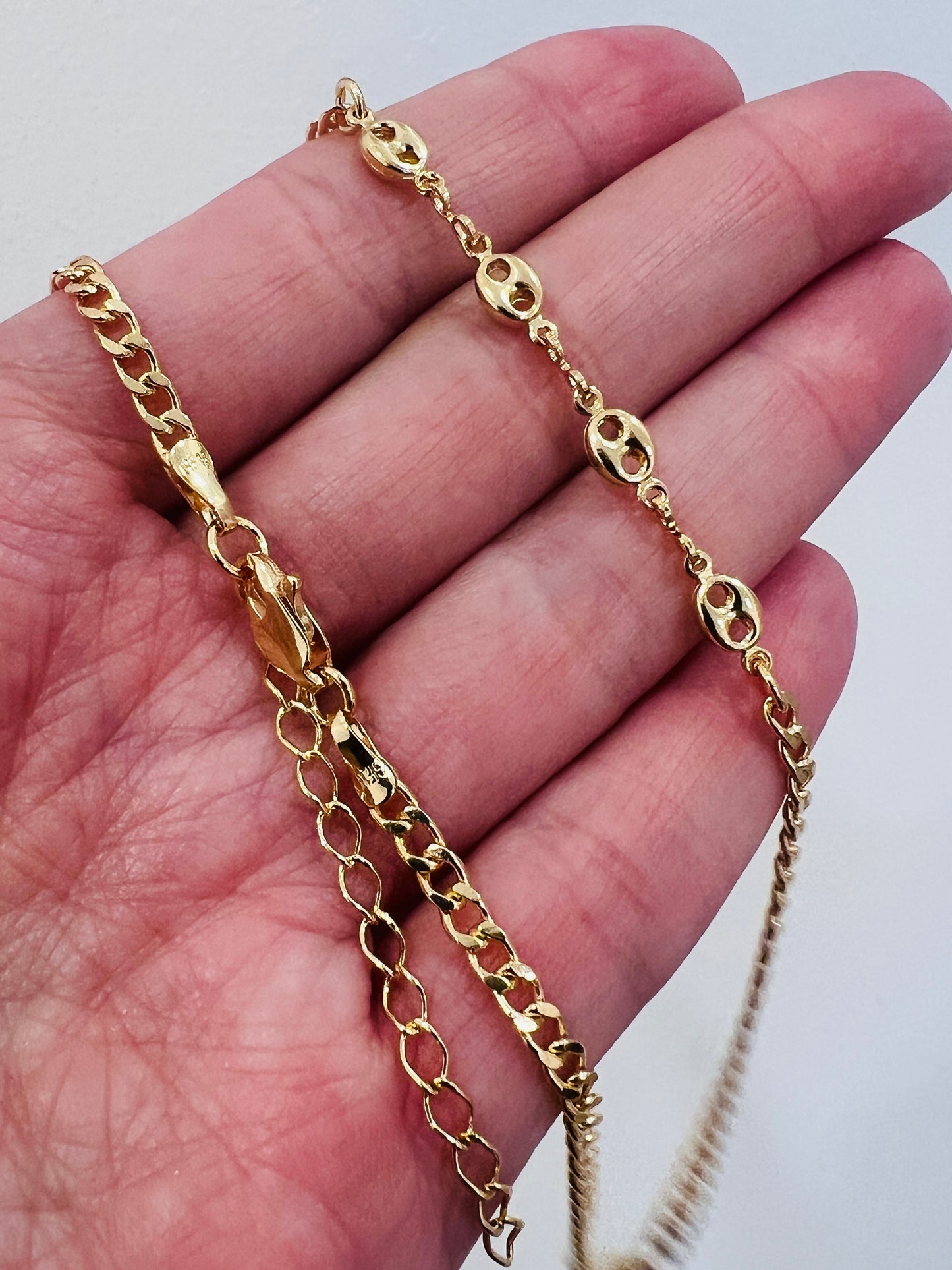 Gold Filled 2.5mm Curb Necklace with Puff Accents