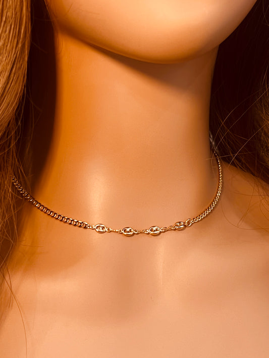 Gold Filled 2.5mm Curb Necklace with Puff Accents