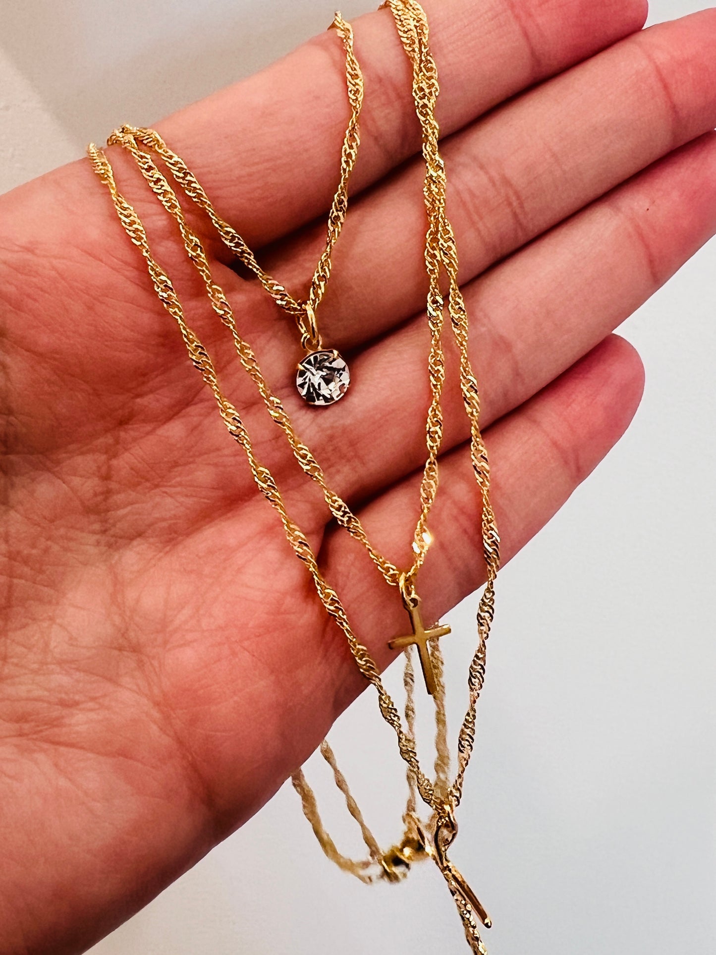 Gold Filled Triple Layered CZ & Double Cross Necklace