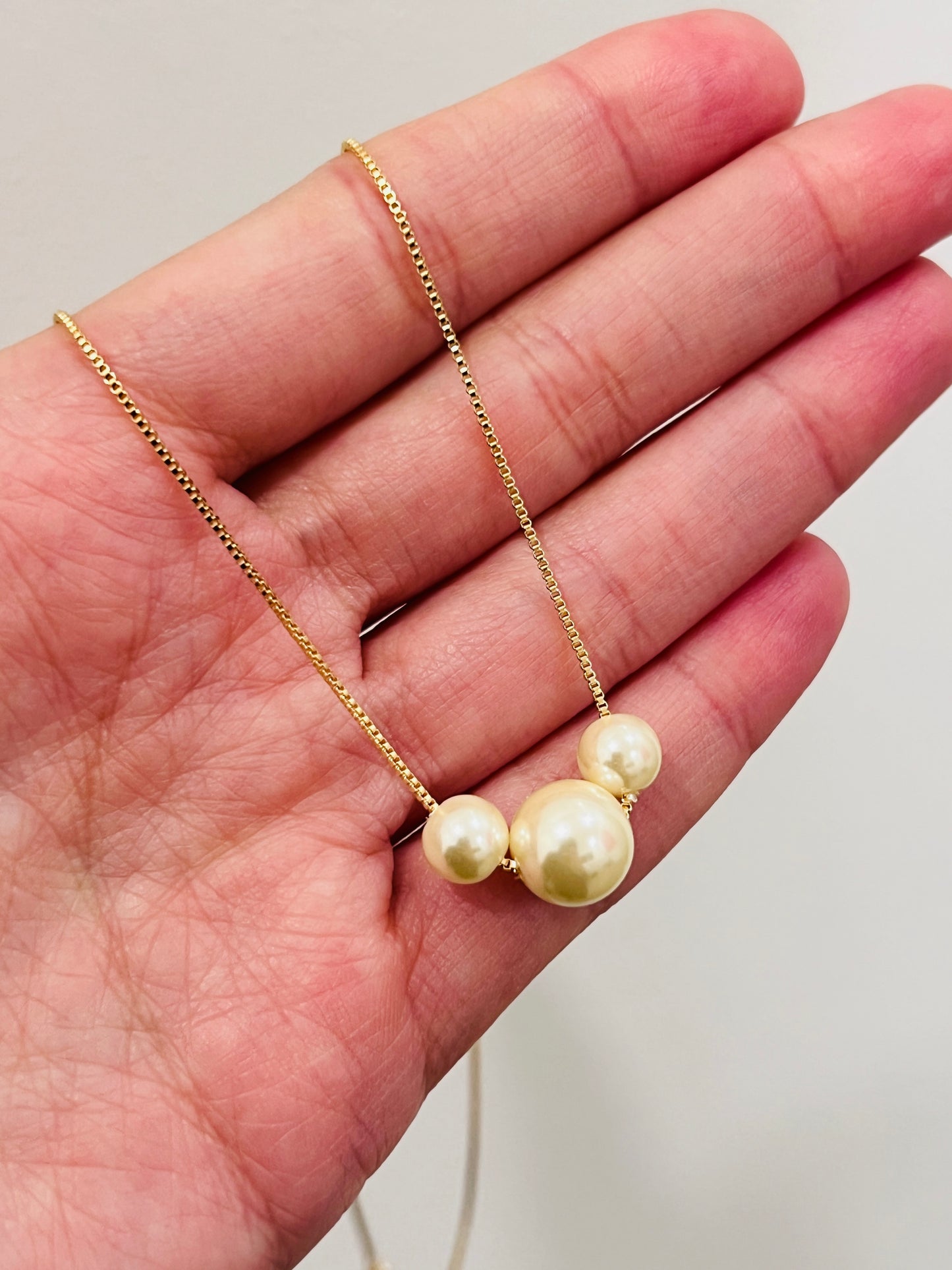 Gold Filled Triple Faux Pearl Box Necklace