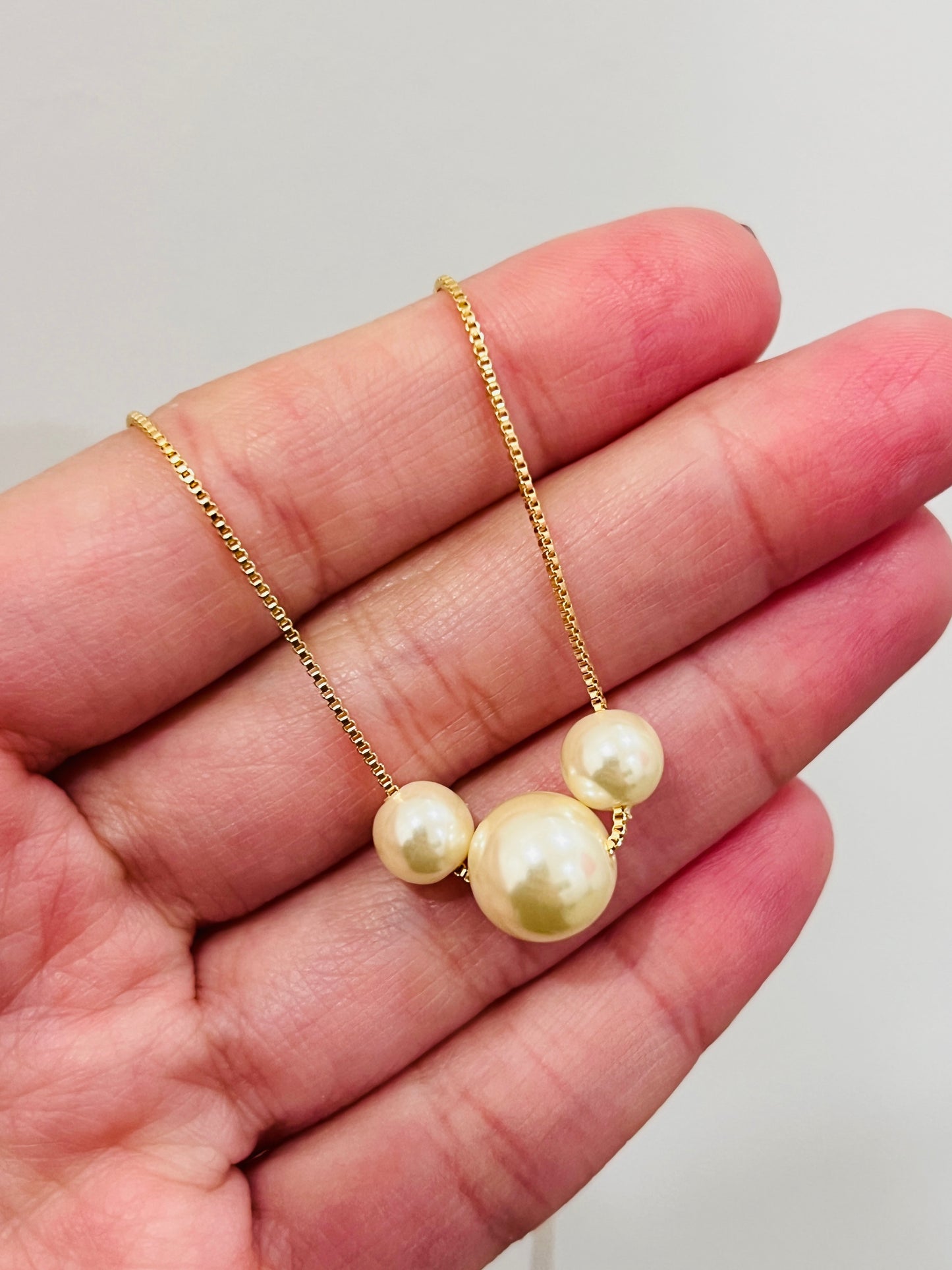 Gold Filled Triple Faux Pearl Box Necklace