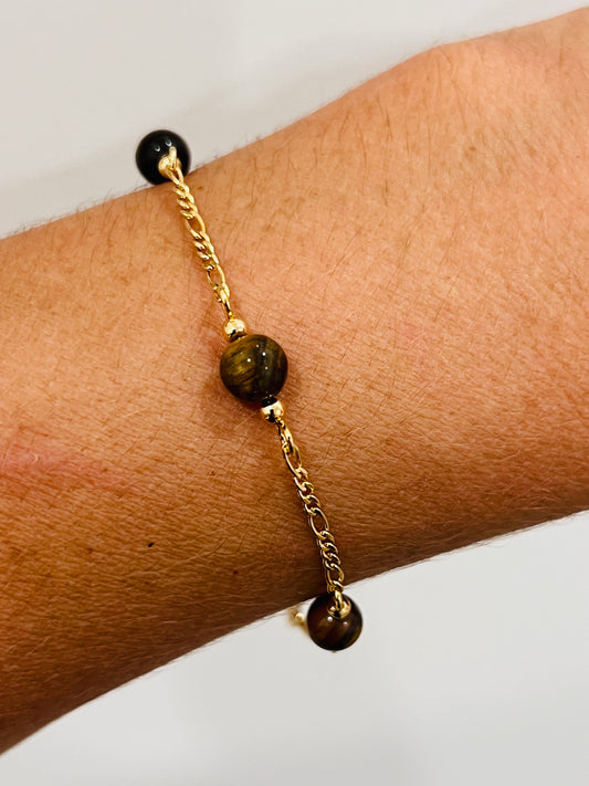 Gold Filled Tiger Eye Figaro Bracelet