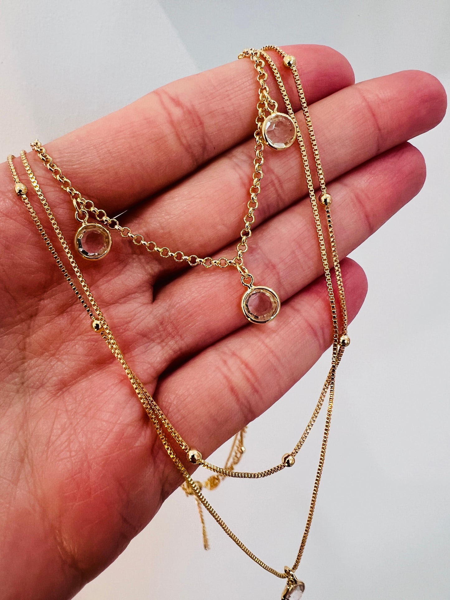 Gold Filled Triple Layered CZ Necklace