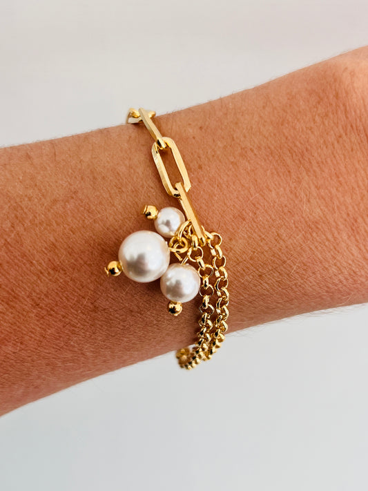 Gold Filled Chain Bracelet with Dangling Pearls