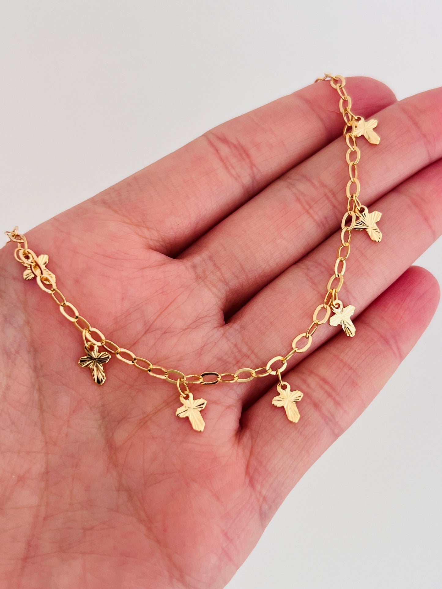 Gold Filled 2mm Cable Bracelet with Dangling Crosses