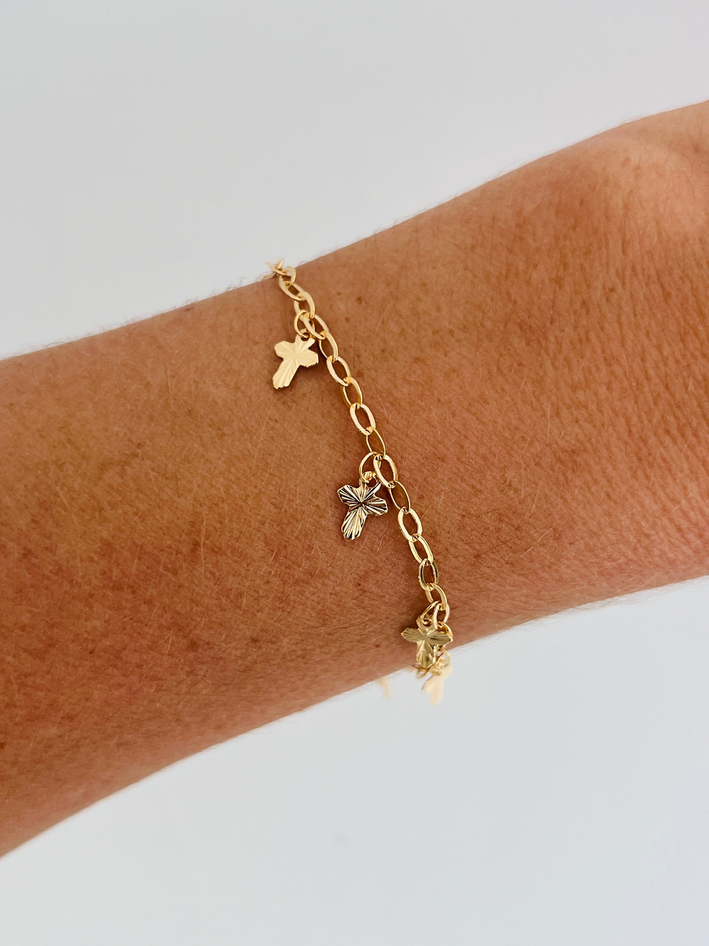 Gold Filled 2mm Cable Bracelet with Dangling Crosses