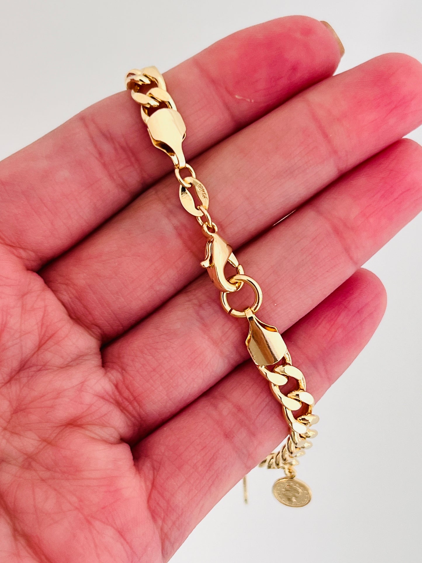 Gold Filled Curb Bracelet with Dangling Coin Charms