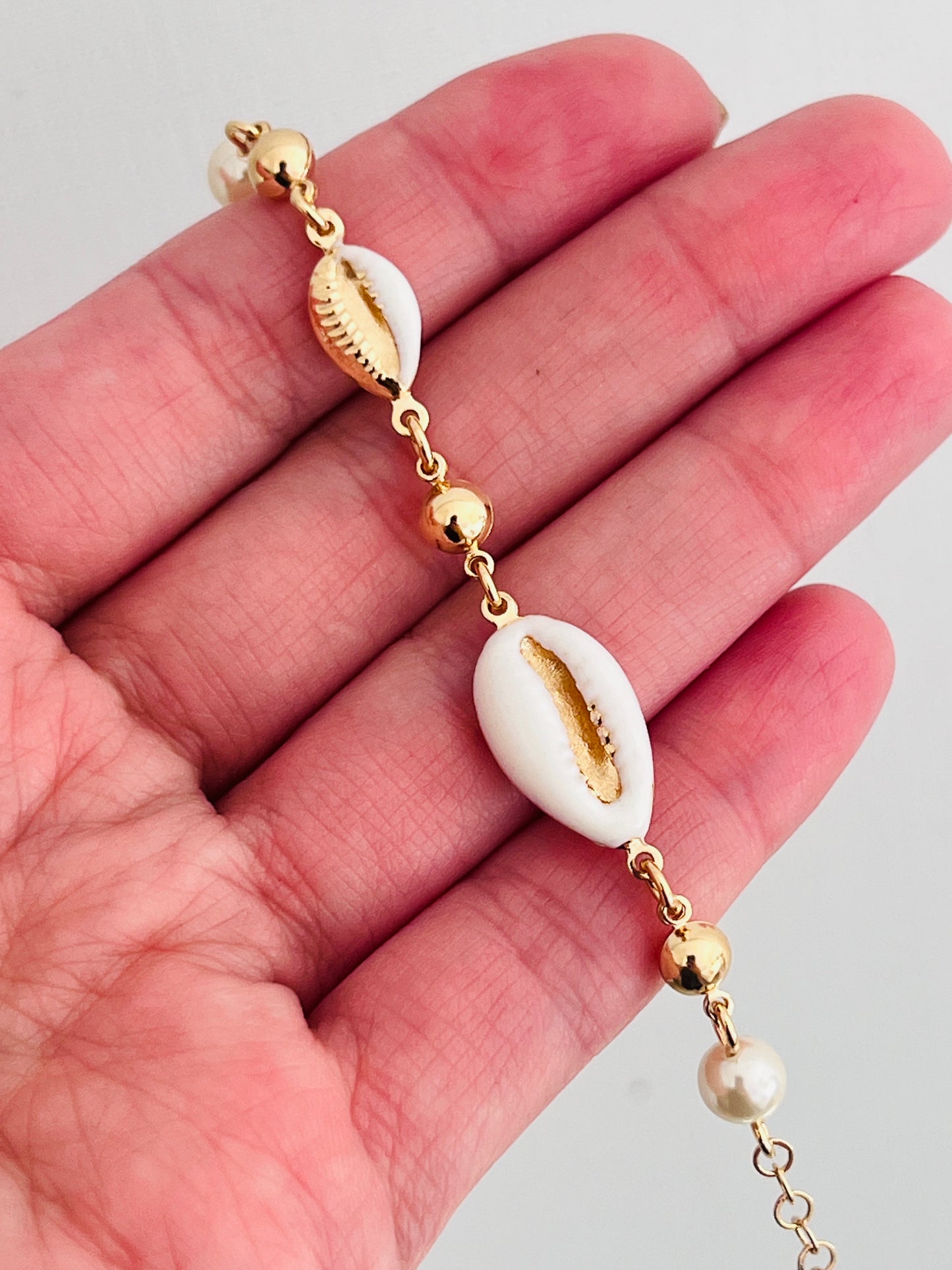 Gold Filled Puka Shell Charm Bracelet