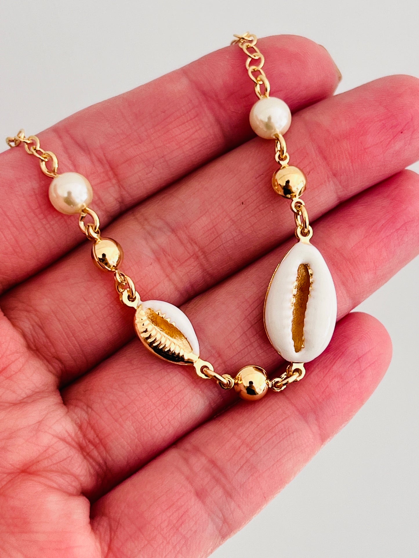 Gold Filled Puka Shell Charm Bracelet