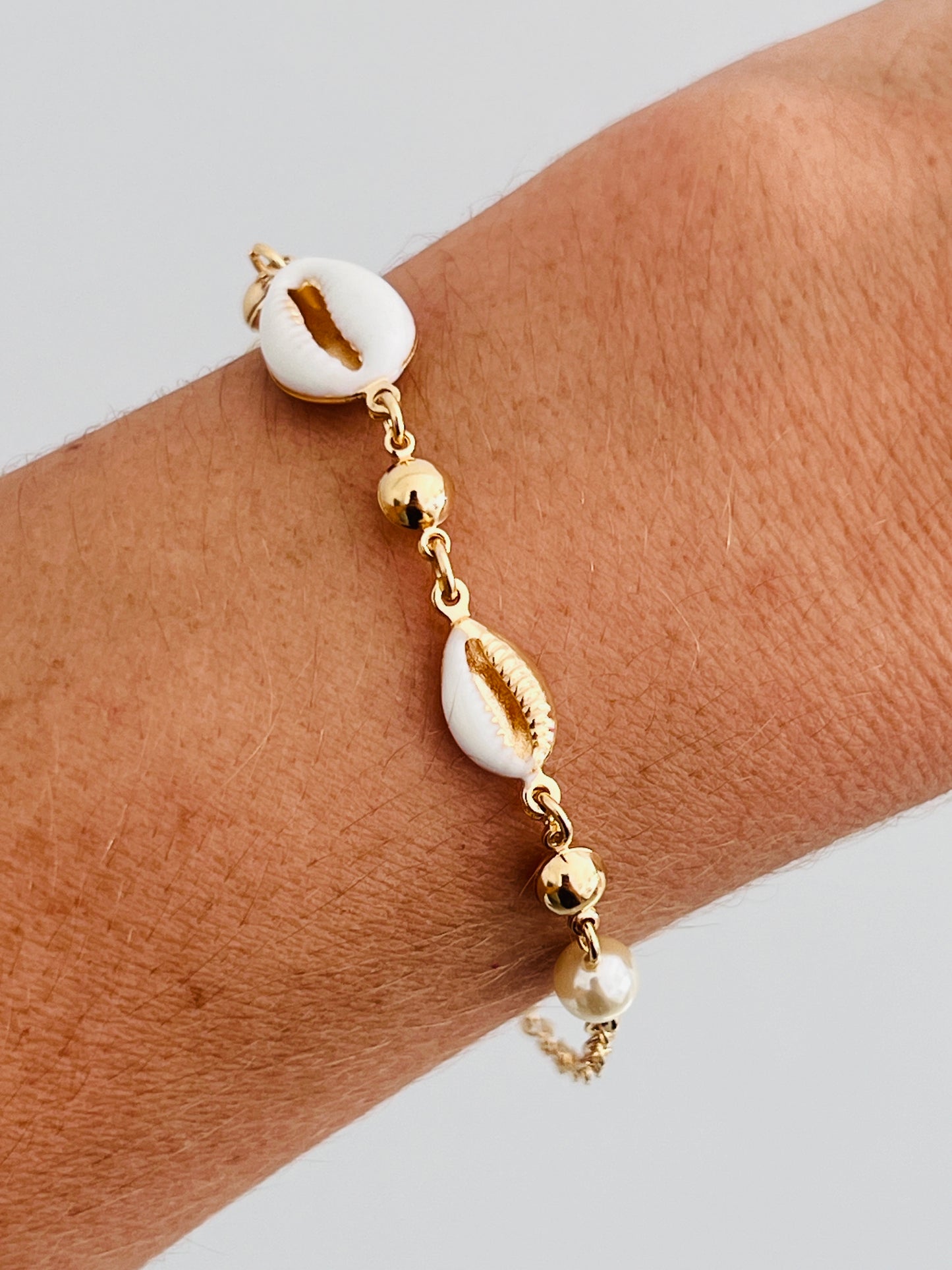 Gold Filled Puka Shell Charm Bracelet