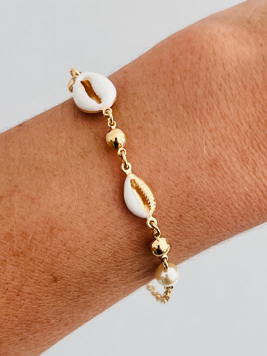 Gold Filled Puka Shell Charm Bracelet