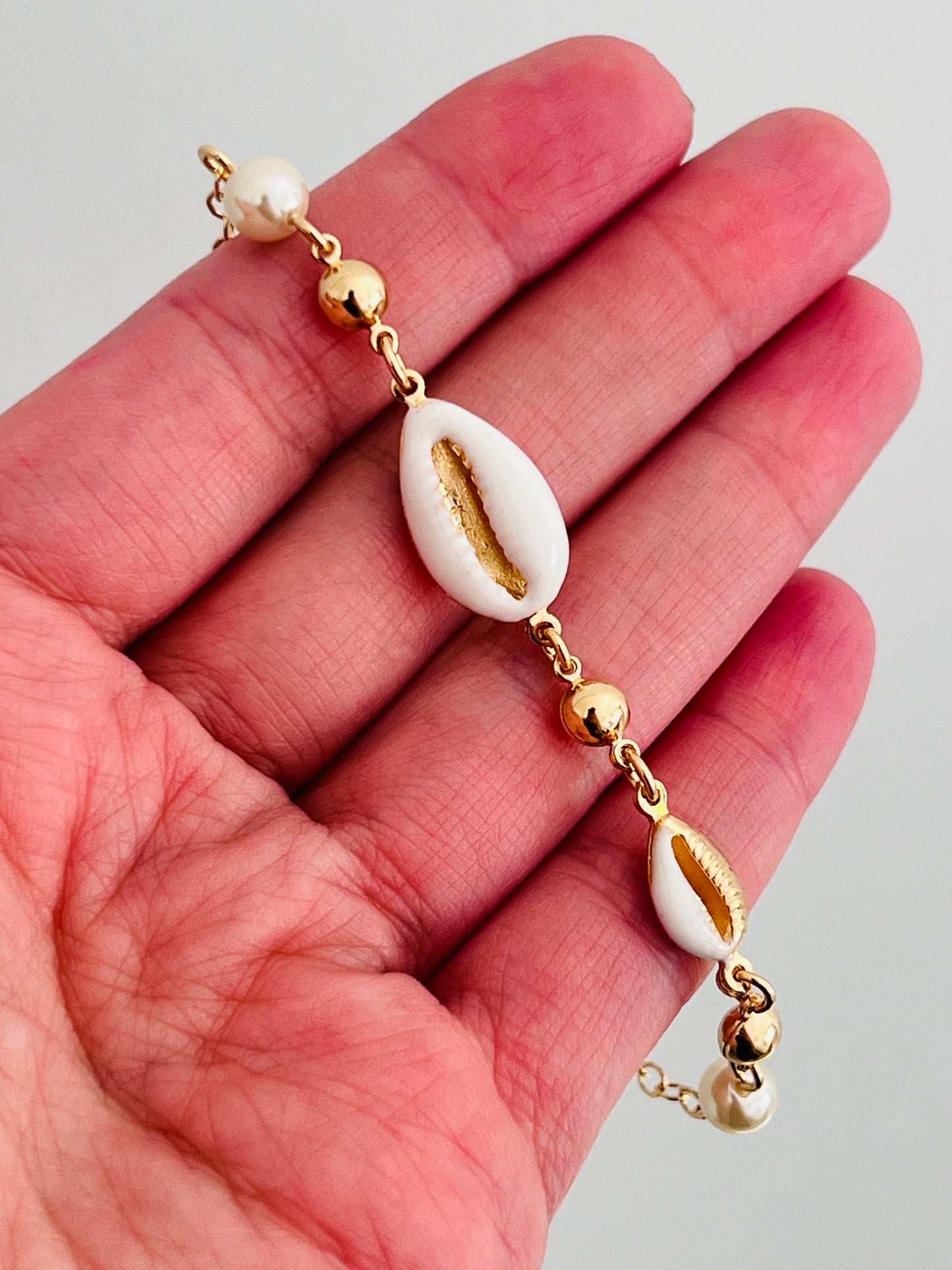 Gold Filled Puka Shell Charm Bracelet