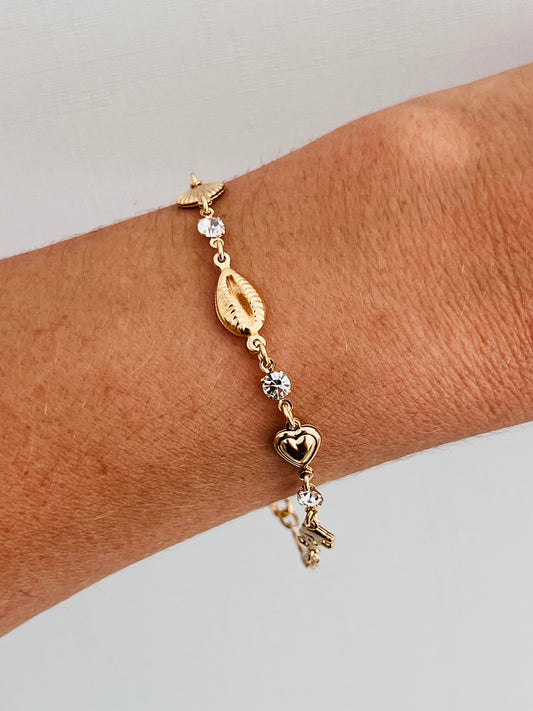 Gold Filled Puka Shell & Elephant Charm Bracelet