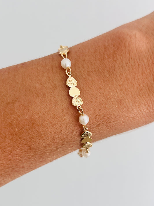 Gold Filled Heart Bracelet with Pearl Accents