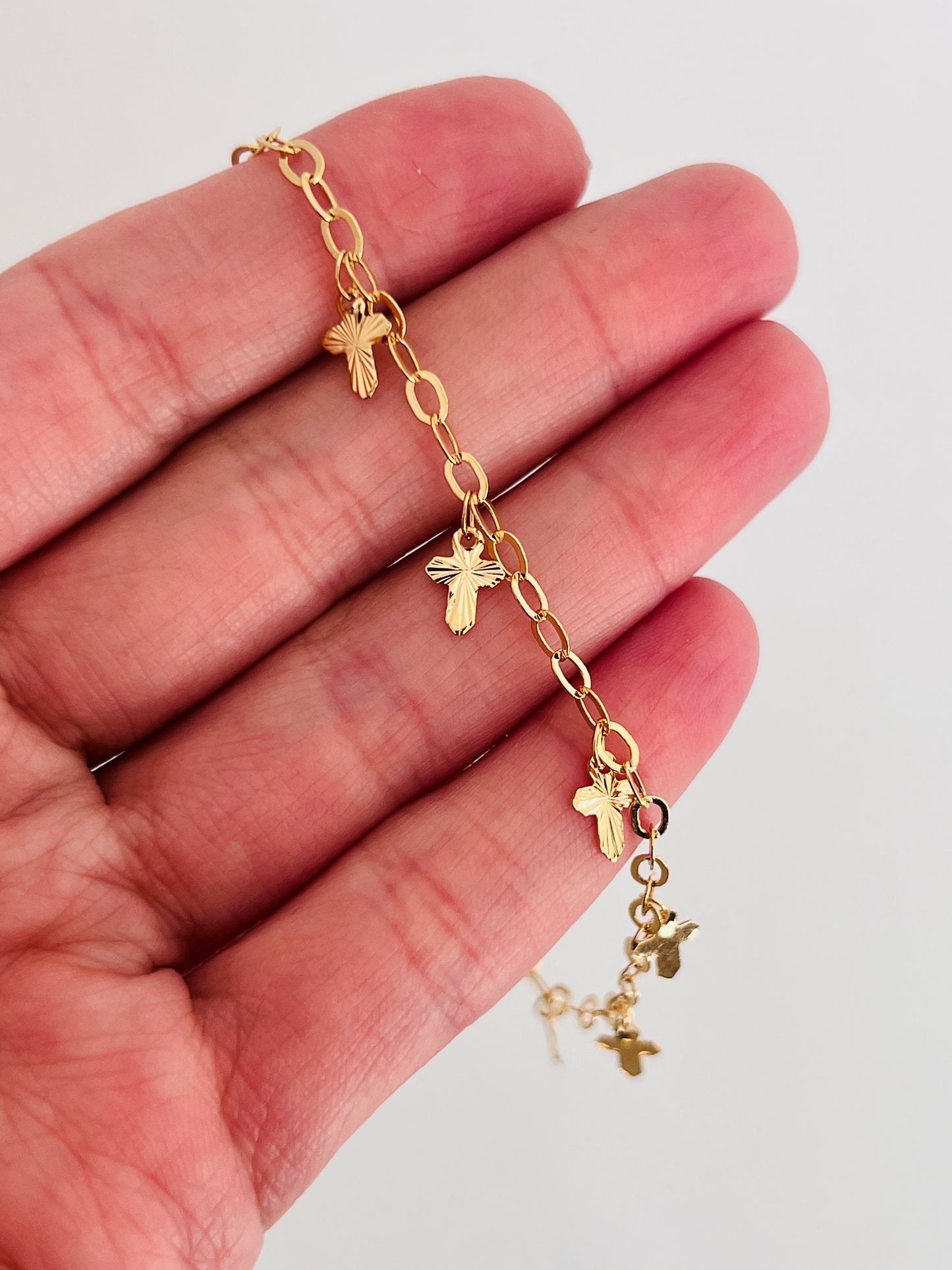 Gold Filled 2mm Cable Bracelet with Dangling Crosses