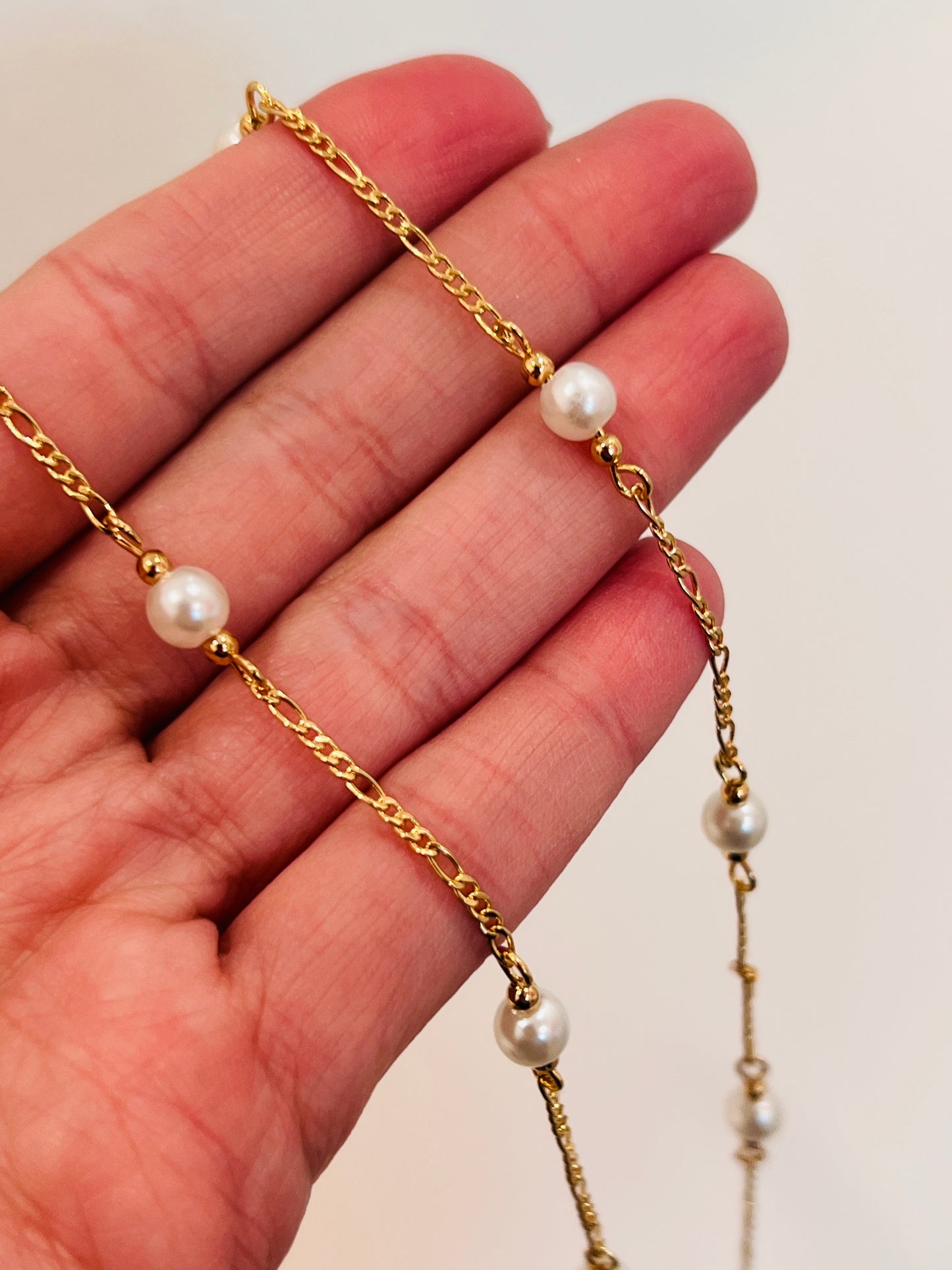 Gold Filled Pearl Figaro Necklace