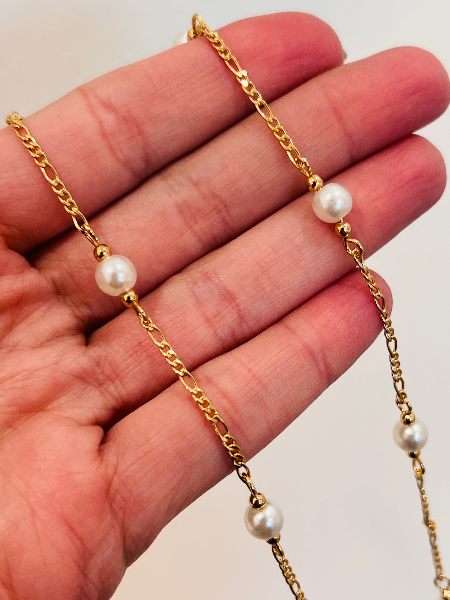 Gold Filled Pearl Figaro Necklace