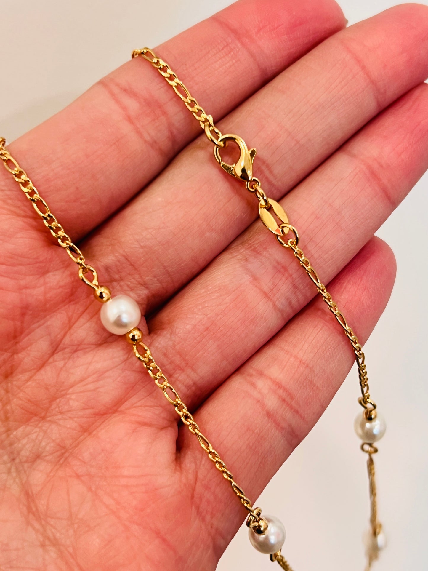 Gold Filled Pearl Figaro Necklace