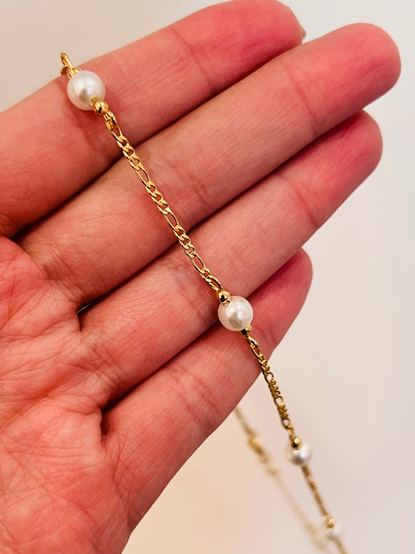 Gold Filled Pearl Figaro Necklace