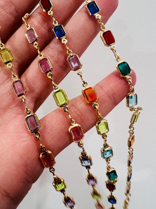 Gold Filled Rectangle Gemstone Necklace