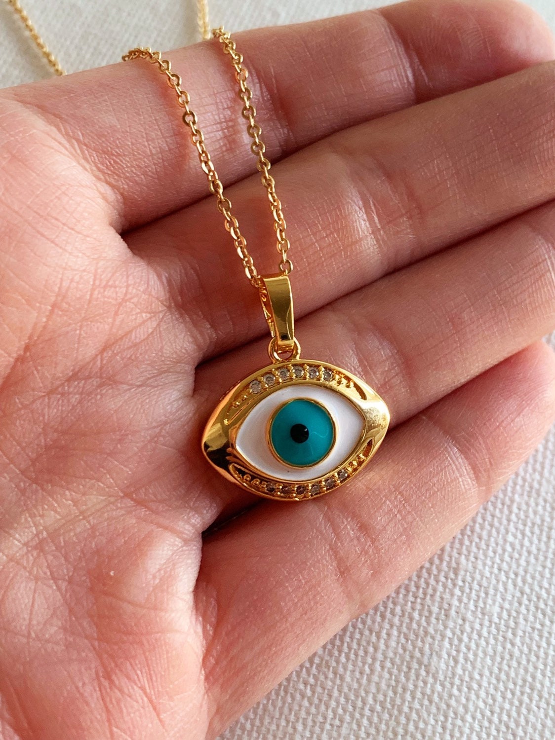 Gold Filled Evil Eye Charm Necklace