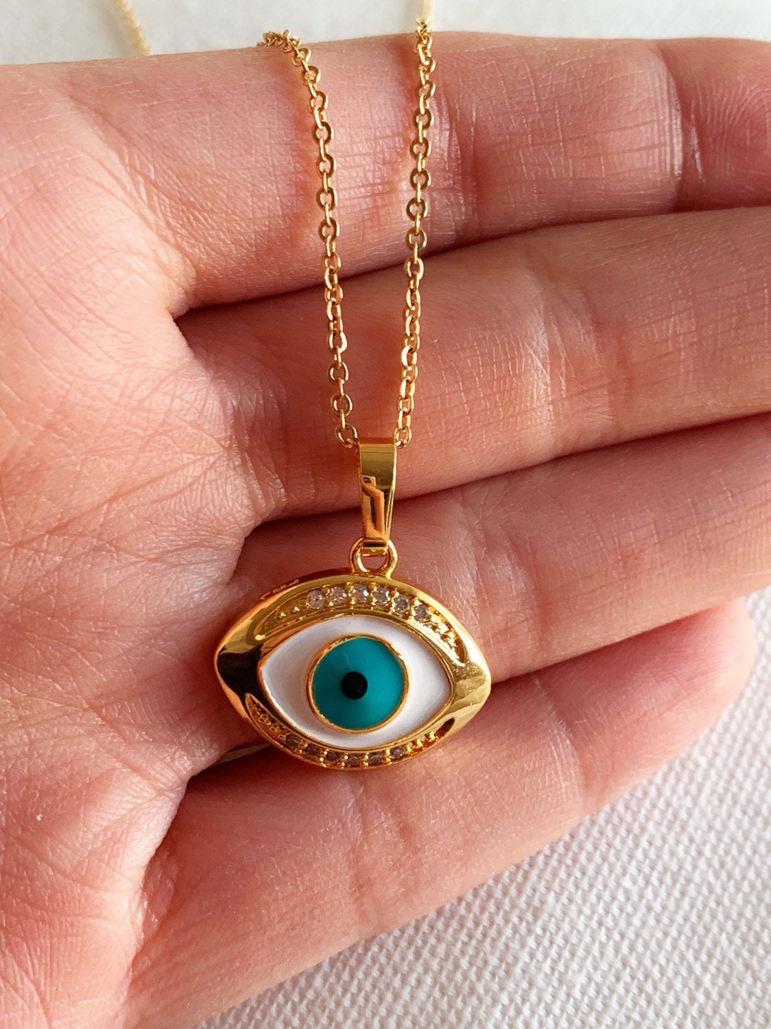 Gold Filled Evil Eye Charm Necklace