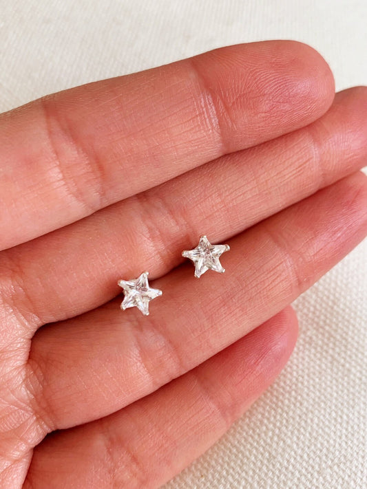 Sterling Silver 7mm CZ Star Studs