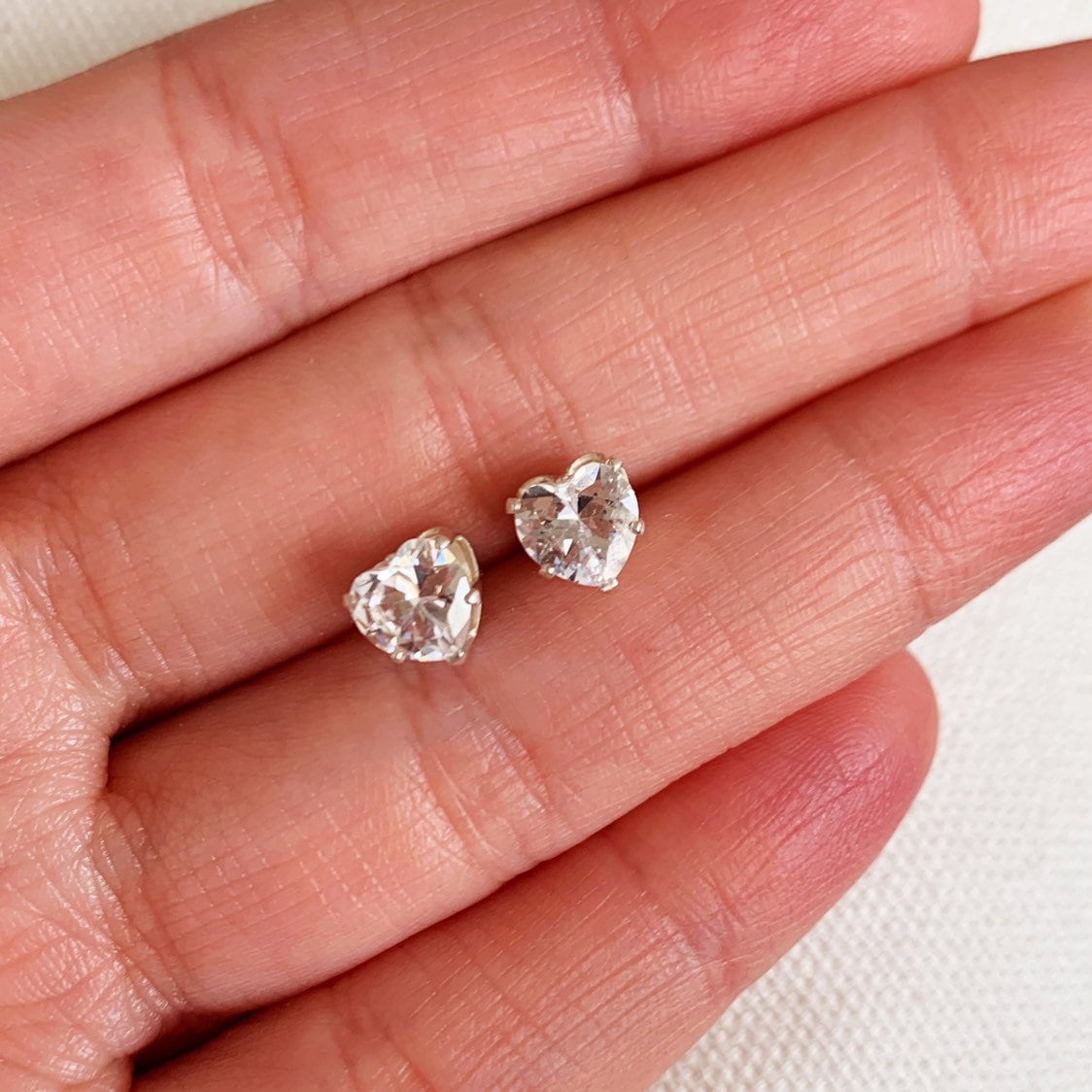 Sterling Silver 7mm CZ Heart Stud Earrings