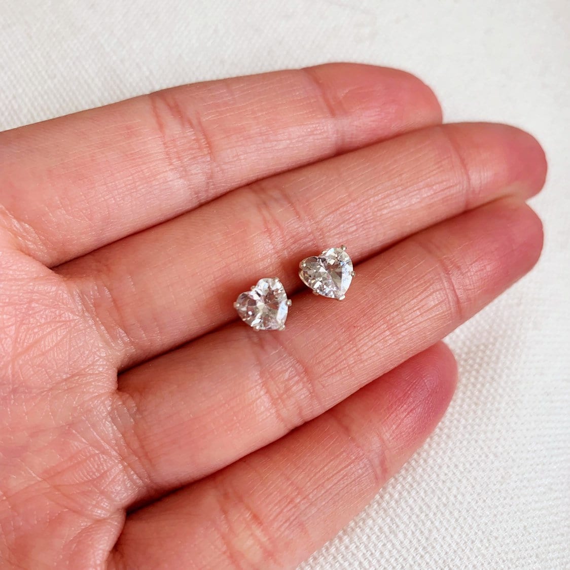 Sterling Silver 7mm CZ Heart Stud Earrings