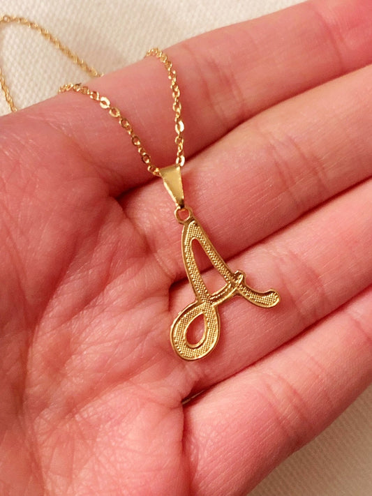 Gold Filled Script Initial Necklace