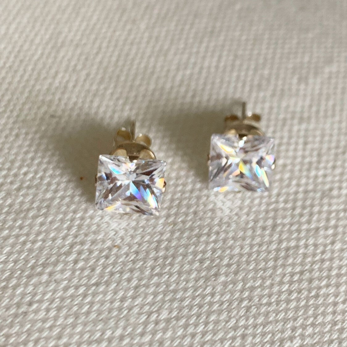 Sterling Silver 8mm CZ Princes Cut Stud Earrings