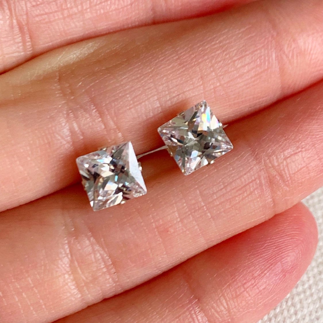 Sterling Silver 8mm CZ Princes Cut Stud Earrings