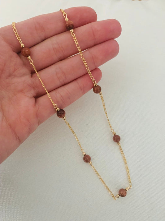 Gold Filled Sandstone Figaro Necklace