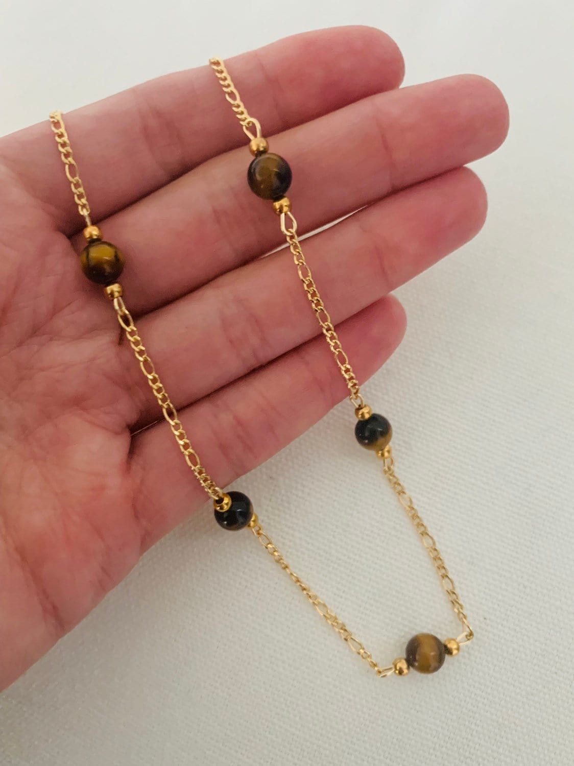 Gold Filled Tiger Eye Figaro Necklace