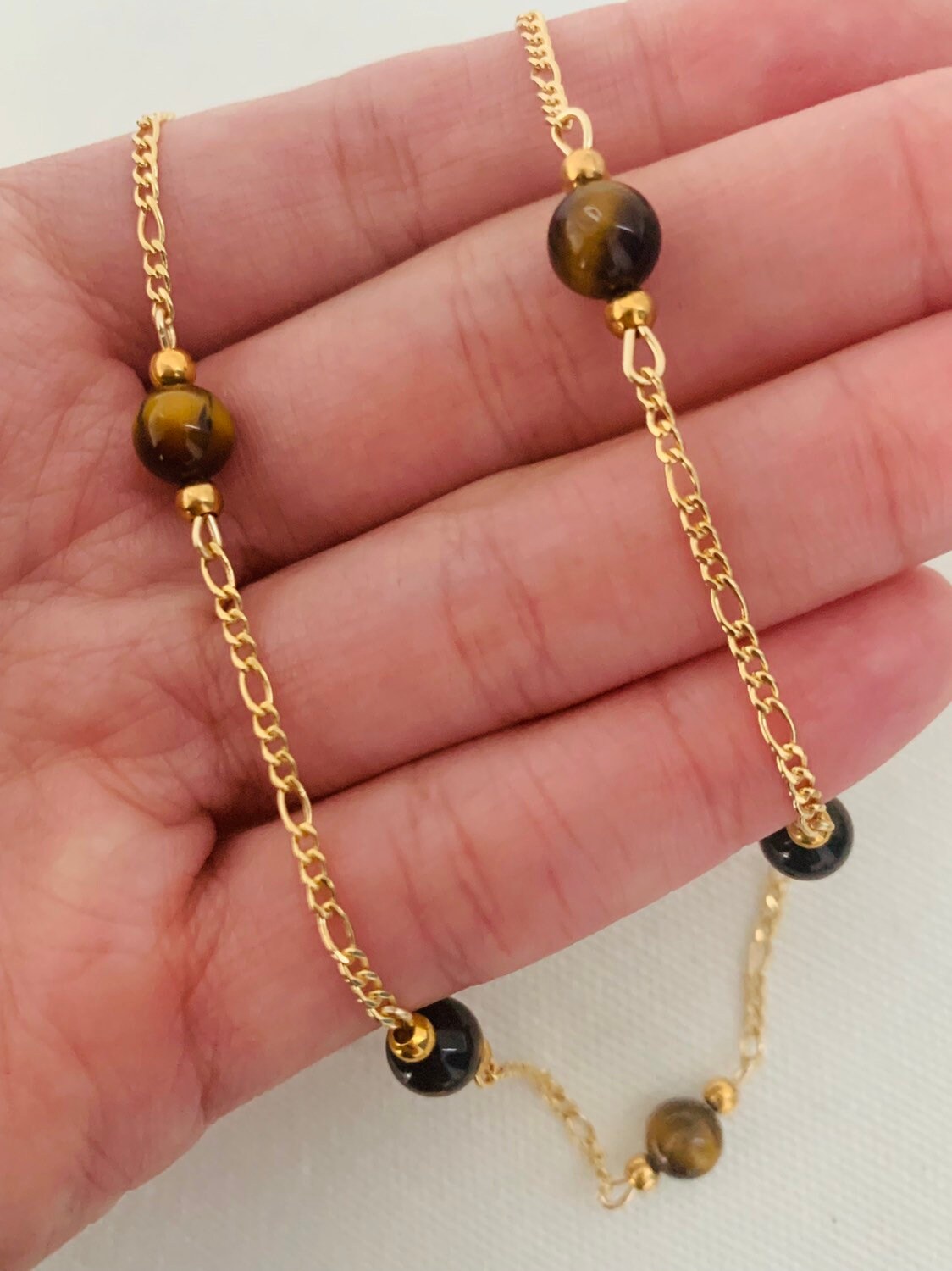 Gold Filled Tiger Eye Figaro Necklace